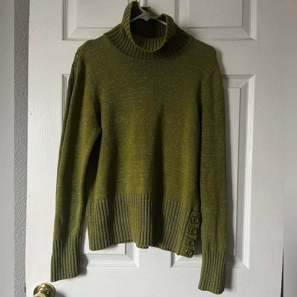 High Sierra Shimmery Olive Turtleneck Sweater